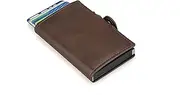 [REFENCH] RFID Blocking Pop-Up Card Holder Wallet for Men - Slim Automatic ID Card Holder with Money Strap | Minimalist Design in Leather Brown & Carbon Fiber Black