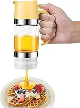 Honey Dispenser Glass, 9 oz Drip Proof Honey Jar with Handle, Drip Proof Honey Bottle with Holder, Syrup Dispenser Glass for Coffee or Tea, Ideal for Honey and Syrup (Yellow 350ml)