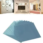 9PCS Glass Mirror Tiles Wall Sticker Square Self Adhesive Stick On DIY Home Set