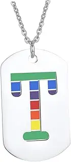 [DEARMAMY] 1pc Gay Necklace Jewelry Women Alphabet Pendant Necklace Pride Gay Sign Charms Dog Tag Custom Made Key Chain Key Chain Pendant with Letter Men Pride Party Stainless Steel