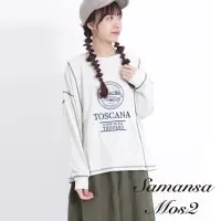 在飛比找Yahoo奇摩購物中心優惠-Samansa Mos2 刺繡標語圖案雙色縫線長袖T恤