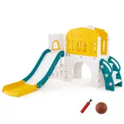 Babyjoy 9-in-1 Toddler Slide L-Shaped Kids Climber Playset w/Basketball Hoop Baby Indoor Playground Yellow