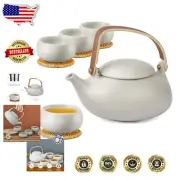 Elegant 27oz Ceramic Japanese Teapot Set with Wood Handle & Fine Mesh Infuser