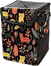 Car Trash Can with Lid and Storage Pockets Leak-Proof Organizer,Multipurpose Trash Bin for Car,Cat Bird Dog and Flower