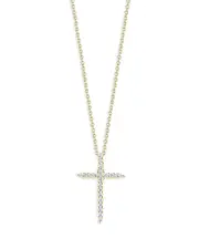 Roberto Coin 18K Yellow Gold Tiny Treasures Diamond North South Cross Pendant Necklace, 16-18