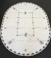 72x108" Oval Embroidery Tablecloth Embroidered Red Flowers Napkins