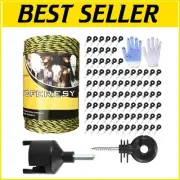 Premium Electric Fence Kit: 200M Poly Wire, 100 Insulators & Installation Tools