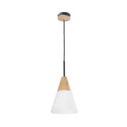 Finn 1 Light Pendant Blonde Wood With Opal Glass Medium Cone - FINN3