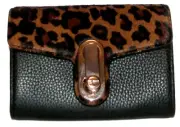 TED BAKER Naomils Leopard Black Leather Twist Lock Fold Small Wallet NWT