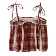 Plaid Lace Trim Camisole Top Plaid - Red - L