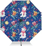 [RPLIFE] Compact Umbrella, Umbrella for Rain and Wind, Automatic Open/close, Compact Size for Women Backpacks/Handbags, Christmas Cute White Bears Blue