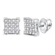 10K White Gold Mens Diamond Square Cluster Earrings 1/10 Ctw