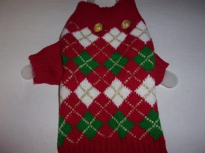 Holiday ARGYLE Dog Sweater Christmas Pom XXS XS S new pet cat wag-a-tude