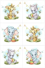 UNIQUE Giraffe Elephant Hippo Fabric Panel Set (6 Panels, 12x12in Each), Quilting Panels, Baby Quilt Panels, Cotton Baby Panels, Blanket Panel, Cotton Fabric Panels for Quilting