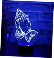 3D Pray Hand Night Light Lamp Illusion 7 Color Changing Touch Switch Table