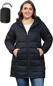 [ANOTHER CHOICE] Women's Packable Puffer Jacket, Hooded Lightweight Quilted Coat(Plus Size 1X-6X)