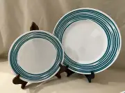 Corelle Vitrelle Turquoise Blue Brushed Circle Trim Salad + Dinner Plates -A1404