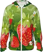 [LHBWCVN] UPF 50+ Light Jacket Full Zip Sun Protection Hoodie for Women Men Long Sleeve Strawberry and Flower Sun Shirts