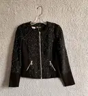 Baccini Jacket Women’s Sz S Black Tweed Soft Stretch Bronze Sequin Blazer New