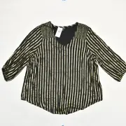NEW Torrid Women's Blouse V Neck 3/4 Sleeve Striped Rayon Multicolor Size 1
