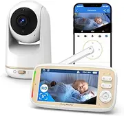MYPIN 5" Baby Monitor, 720P Baby Camera Monitor, Baby Monitor with Camera and Night Vision, App, PTZ, Music Control, Voice Activation, Two-way Talk, Noise Reduction, Work with iOS, Android