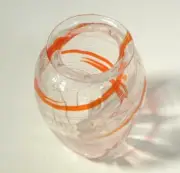HAND BLOWN GLASS ART VASE, DIRWOOD, RED ORANGE & WHITE, n3594
