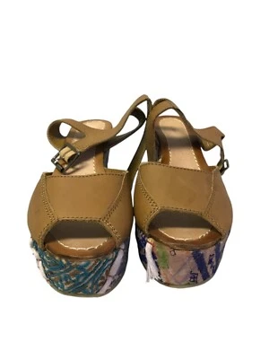 Antik Batik Wedge Sandals Womens 10 Multicolored Leather Ankle Strap Peep Toe