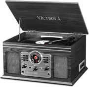 Nostalgic 6-In-1 Bluetooth Record Player & Multimedia Center wit... Grey | Wood