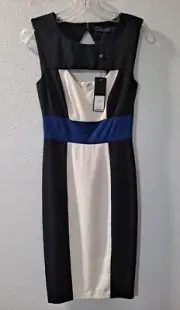 NWT BCBG Maxazria Women's Antonella White Blue Black Pencil Dress, Size 0