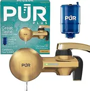 PUR Plus Faucet Mount Water Filtration System with Mineral Core Filter, Horizontal, Brass, PFM410F