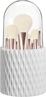 Makeup Brush Holder with Lid, 360° Rotating Cosmetic Organizer, Dustproof Makeup Brushes Container Spinning Brush Holder for Vanity, White-Lid
