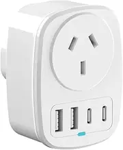 AU to EU Travel Adapter, Autralia to European Travel Plug with 4 USB Ports(2 USB C), Europe Ground Outlet for AUS to Germany Spain France Bali Greece Netherlands Turkey Iceland, Type E/F(1)