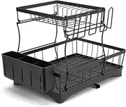 Provecta 2-Tier Dish Drying Rack,Dish Rack with 360° Rotating Drainer Board,Detachable Large Dish Drainer with Utensils Holder for Kitchen Storage & Organisation