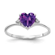 Solid 14k White Gold 6mm Heart Simulated Amethyst VS CZ Ring