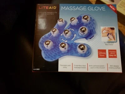 Brand New LiteAid Massage Glove For Neck & Back Relief 9 Stainless Steel Balls