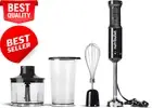 Immersion Blender 800W Dark Grey Deluxe Set with Chopping Blade,Whisk, 900ml Cup