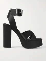 [SAINT LAURENT] SAINT LAURENT - Bianca Embellished Satin Platform Sandals - Black - EU 39 EU 39 Black