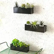 LaLaGreen Wall Planter Indoor Plants (3 Pack, 14 Inch) Large Wall Mount Planters for Succulent Black, Rectangular Metal Hanging Flower Pot, Long Window Sill Plant Box Fence Railings Floating Shelve