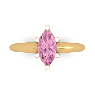 1Ct Marquise Cut Pink Gemstone Solid Gold Solitaire Engagement Promise Ring