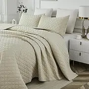 Brandream Beige Quilts Queen Size Cotton Set Earthy Beige Diamond Quilt Modern Boho Chic Minimalist Quilt Bedding Set 3-Piece