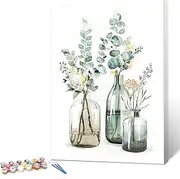 Ginkko Paint by Numbers Kit for Adults Beginner & Kids Ages 8-12 with Wooden Frame Easy Acrylic on Canvas 9x12 inch with Paints and Brushes, Bottle Flower(Include Framed)