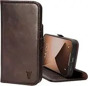 TORRO Phone Case Compatible with iPhone 12 Mini - Quality, Genuine Leather Cover with Card Slots and Horizontal Viewing Stand [Durable Frame] (Dark Brown)