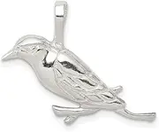 [JewelryWeb] 925 Sterling Silver Polished and Textured Perched Bird Chain Slide Pendant Chain Necklace for Women and Men