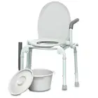 Drop Arm Adjustable Bedside Folding Commode Chair Portable with Handles, for Eld