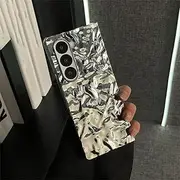 Luxury Korean Fold Wrinkled Tin Foil Pattern Phone Case for Samsung Galaxy Z Flip5 Zflip6 ZFlip 5 Flip6 Shockproof Back Cover,A,for Z Flip 5