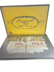 NEW Vintage Pepperell Red Label Novelty Pillow Case Set NIB MR. MRS.