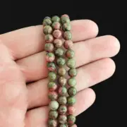 Round Natural Unakite Beads 6mm - Coral Pink and Olive Green - 1 Strand 61 Beads