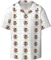 [HVTTIOR] Illinois State Flag Print Short Sleeve Shirt Cuban Collar Beach Casual Style Summer Vacation Relaxed Fit