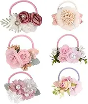 Kisangel 6pcs Flower Hair Ties Boys and Girls Girls Headbands Hair Bands Elastic Ponytail Holders