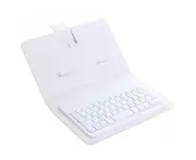 Wireless Bluetooth-compatible Keyboard with Faux Leather Case for iPhone Phone - White
